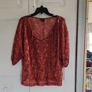 Massimo Red Blouse with Relaxed Fit and Tie Front
